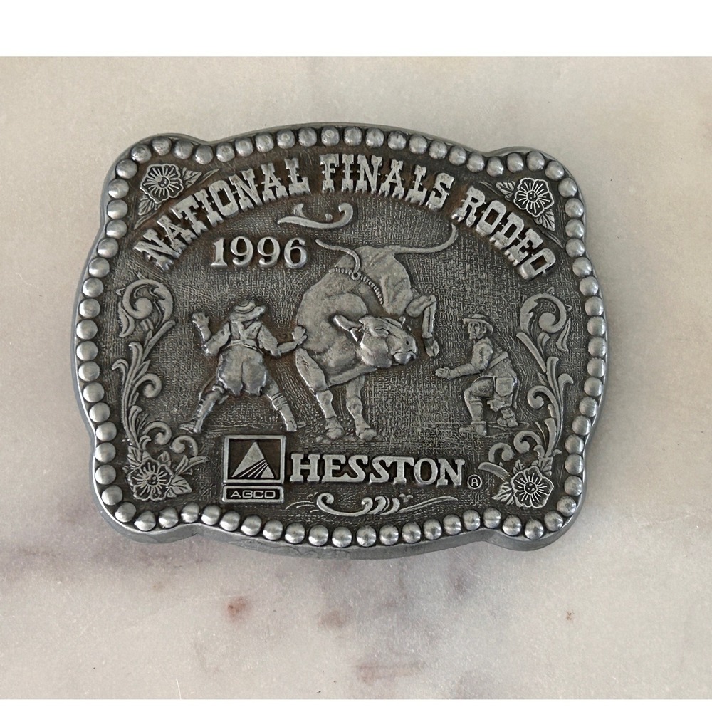 Hesston 1996 National Finals Rodeo Belt Buckle AGCO Commemorative Series Pewter